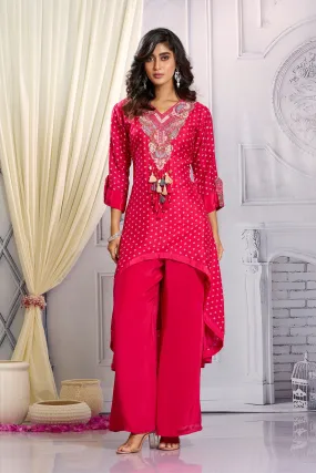 Brink Pink Bandhani Printed Kurta Set