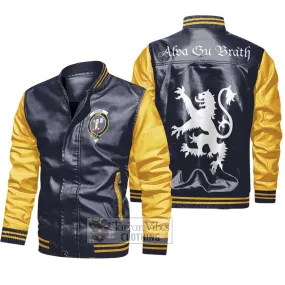 Brodie Family Crest Leather Bomber Jacket Lion Rampant Alba Gu Brath Style