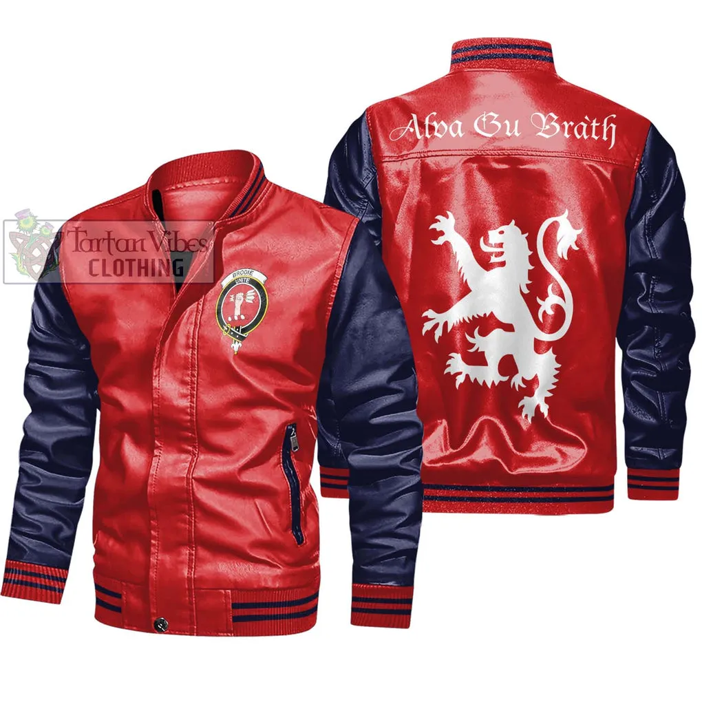 Brodie Family Crest Leather Bomber Jacket Lion Rampant Alba Gu Brath Style