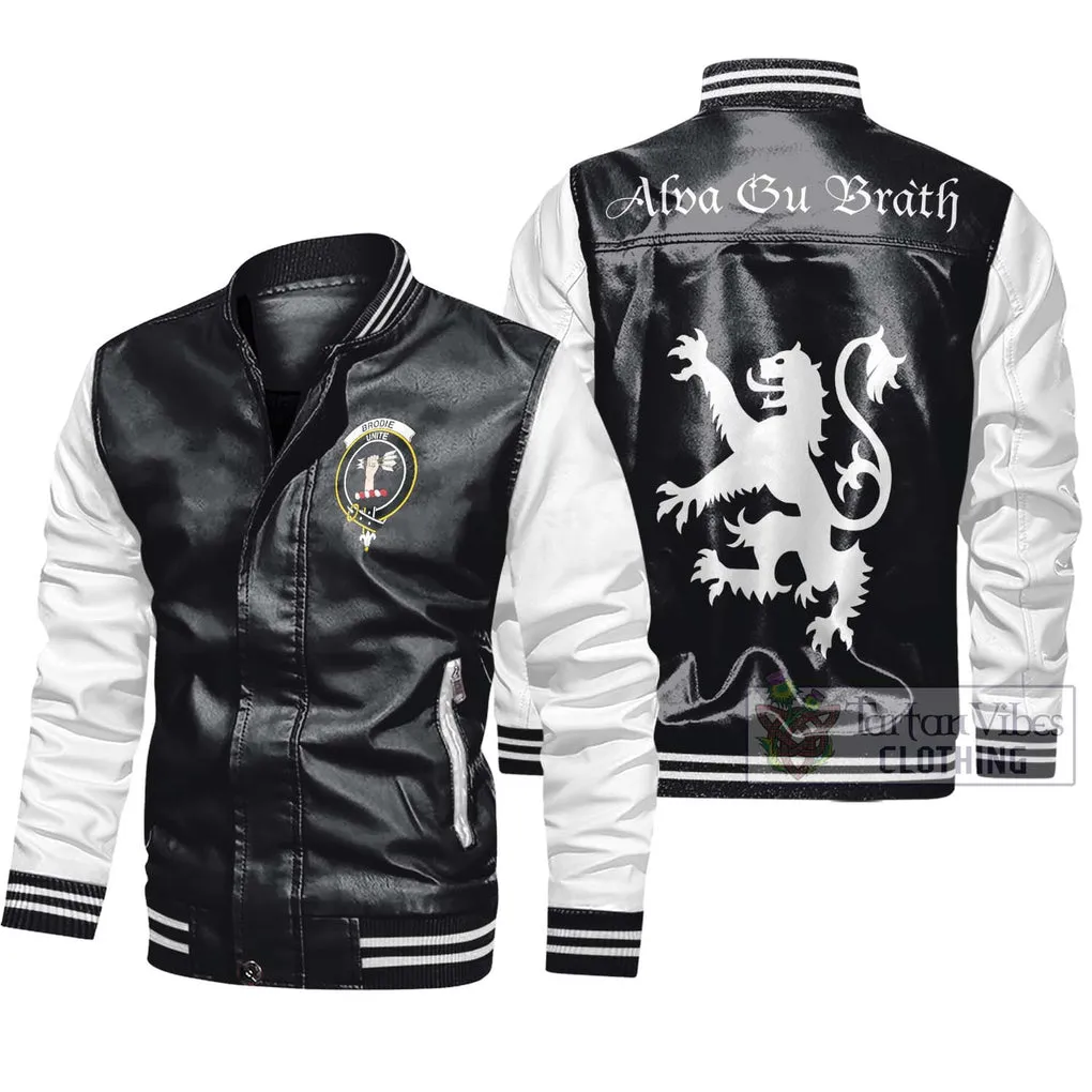 Brodie Family Crest Leather Bomber Jacket Lion Rampant Alba Gu Brath Style