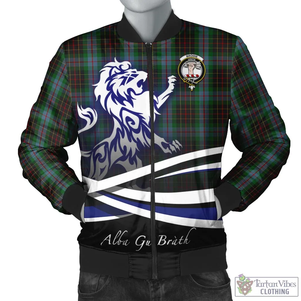 Brodie Hunting Tartan Bomber Jacket with Alba Gu Brath Regal Lion Emblem