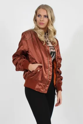 Bronze Satin Bomber Jacket - Neve