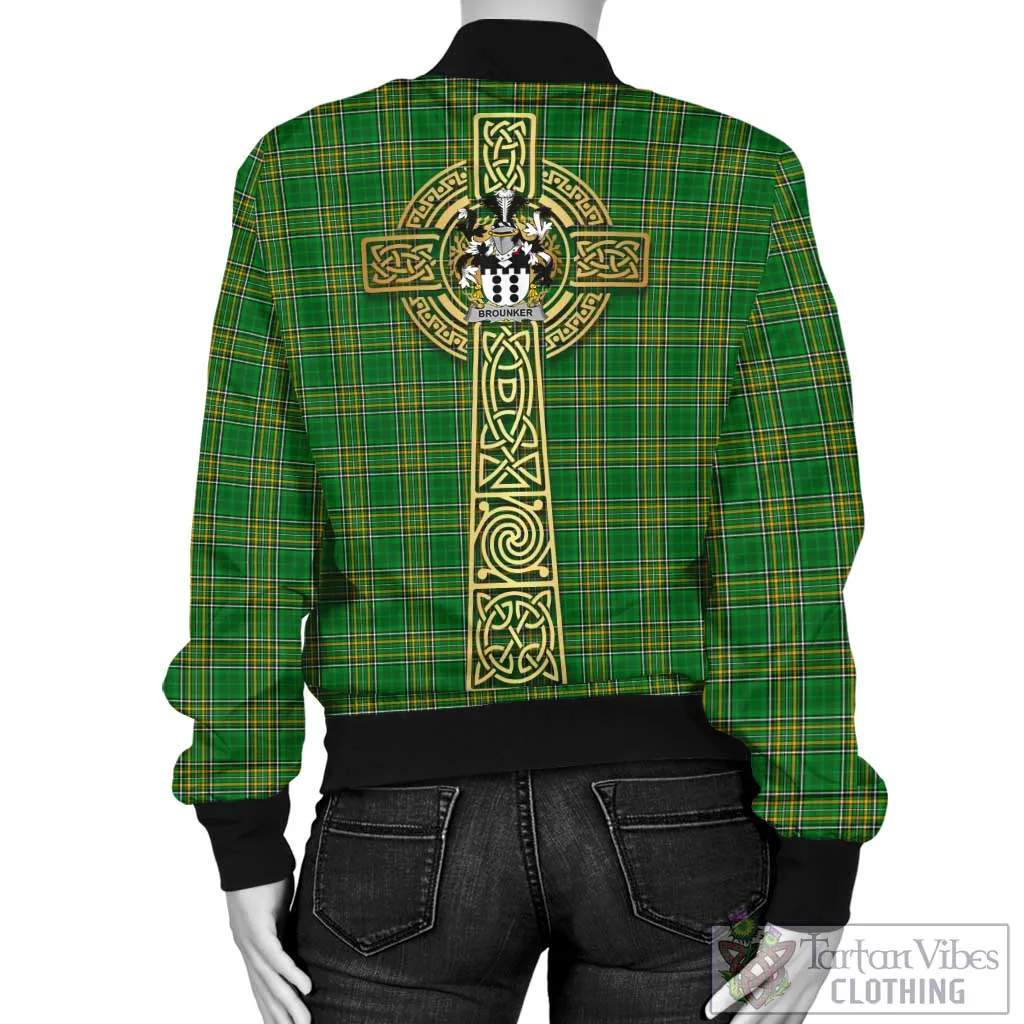 Brounker Irish Clan Tartan Bomber Jacket with Coat of Arms Celtic Tree of Life Style