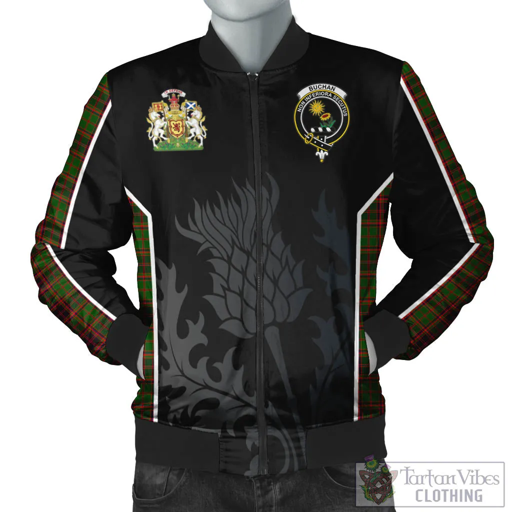 Buchan Tartan Bomber Jacket with Family Crest and Scottish Thistle Vibes Sport Style