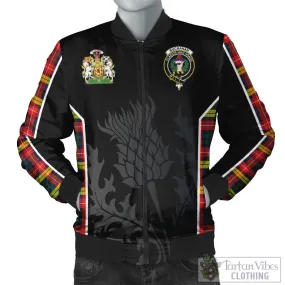 Buchanan Modern Tartan Bomber Jacket with Family Crest and Scottish Thistle Vibes Sport Style