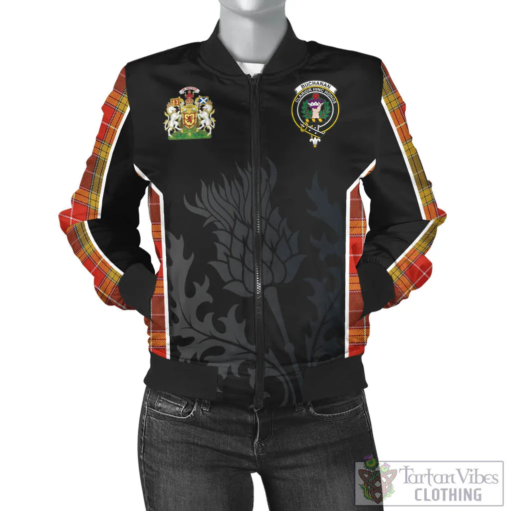 Buchanan Old Set Weathered Tartan Bomber Jacket with Family Crest and Scottish Thistle Vibes Sport Style