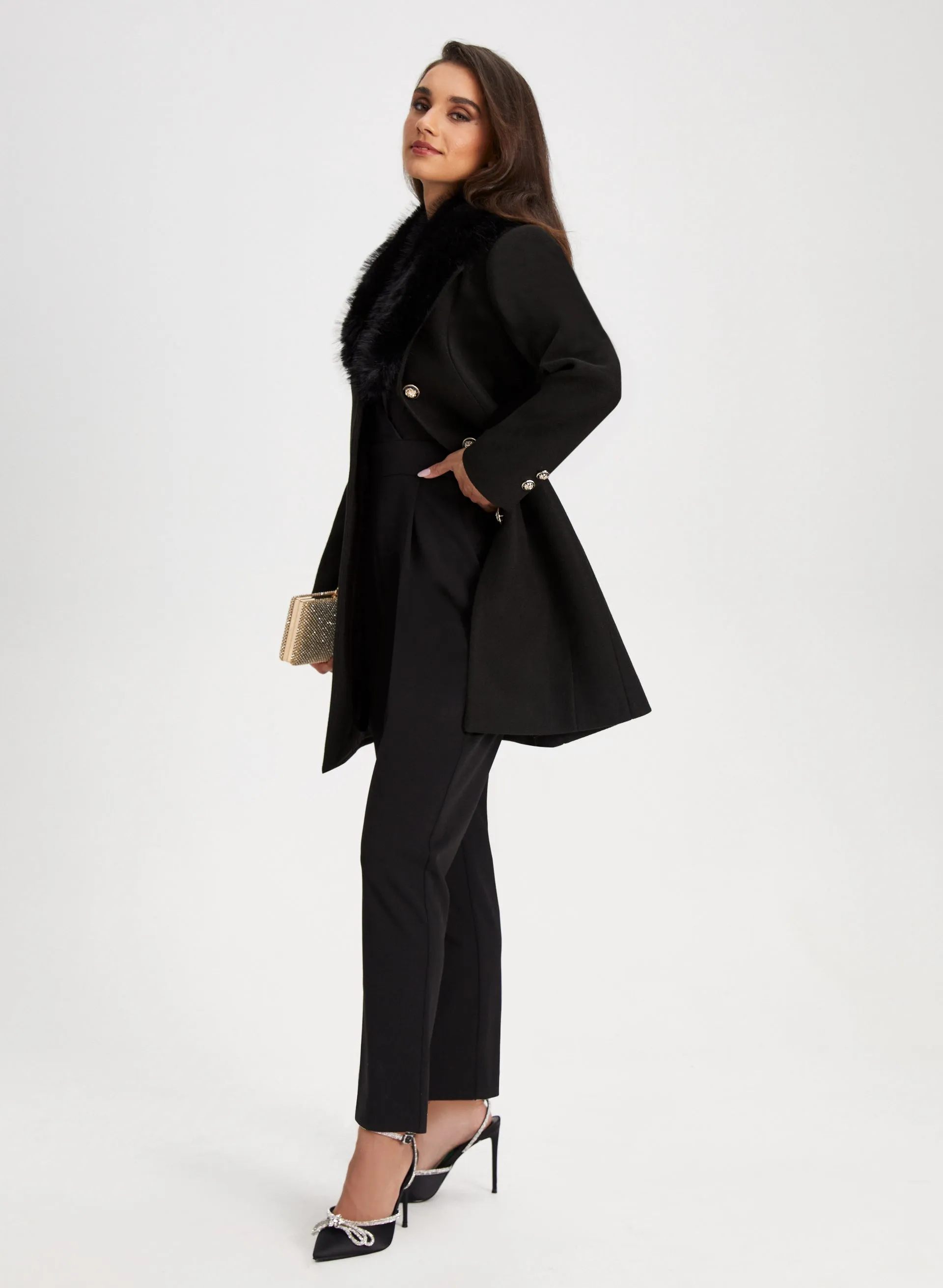 Button Front Wool Blend Coat