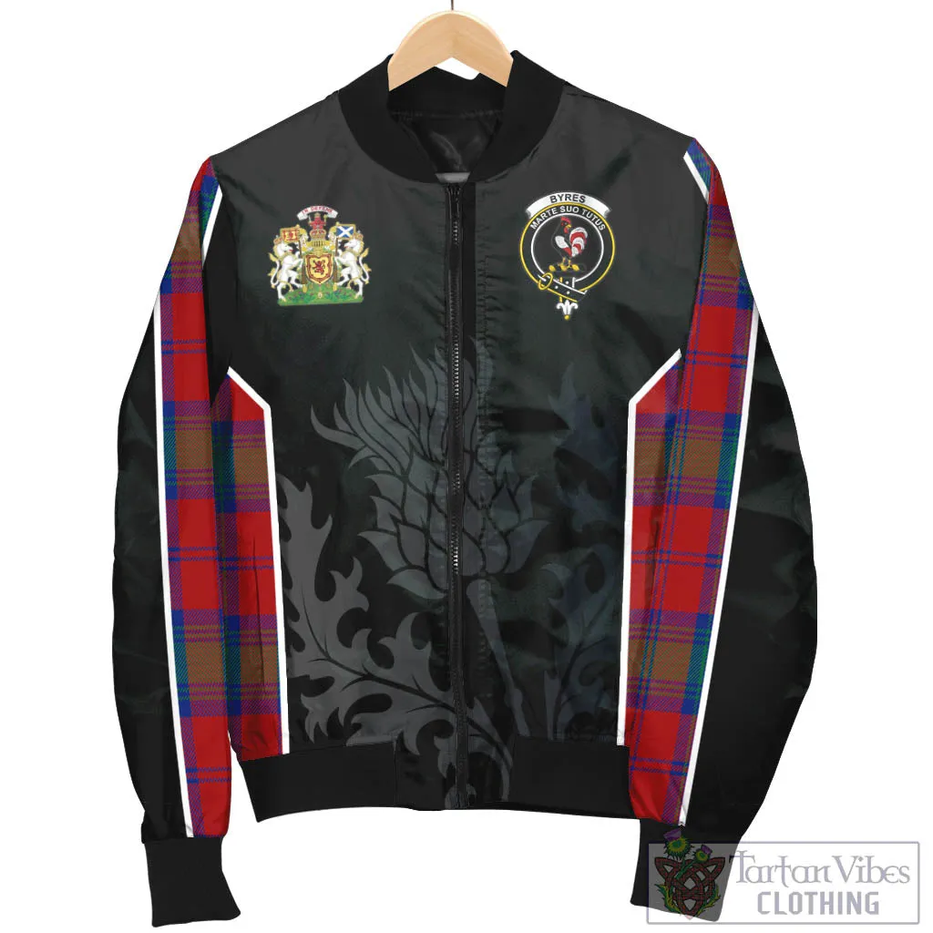 Byres (Byses) Tartan Bomber Jacket with Family Crest and Scottish Thistle Vibes Sport Style