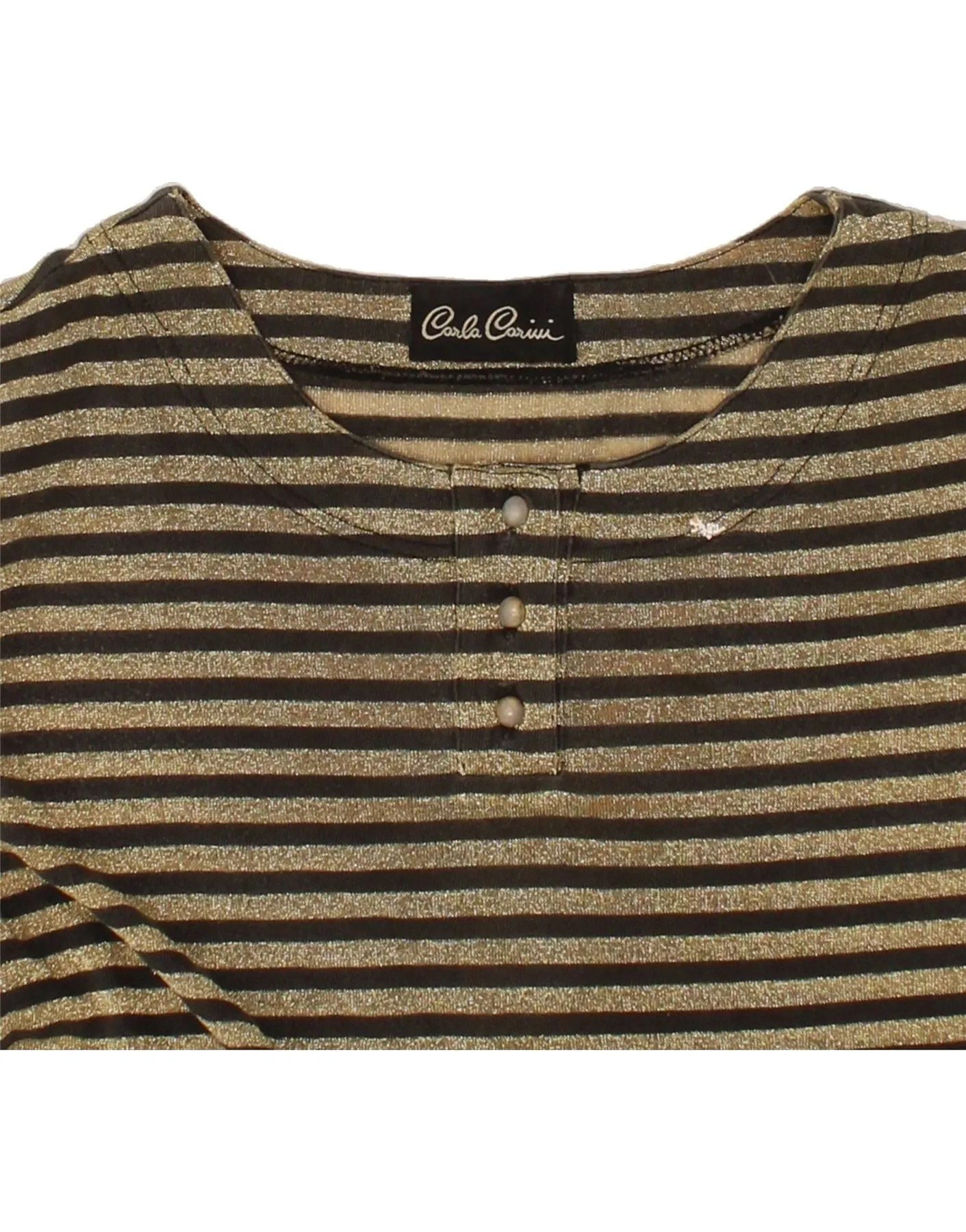 CARLA CARINI Womens T-Shirt Top UK 16 Large Gold Striped