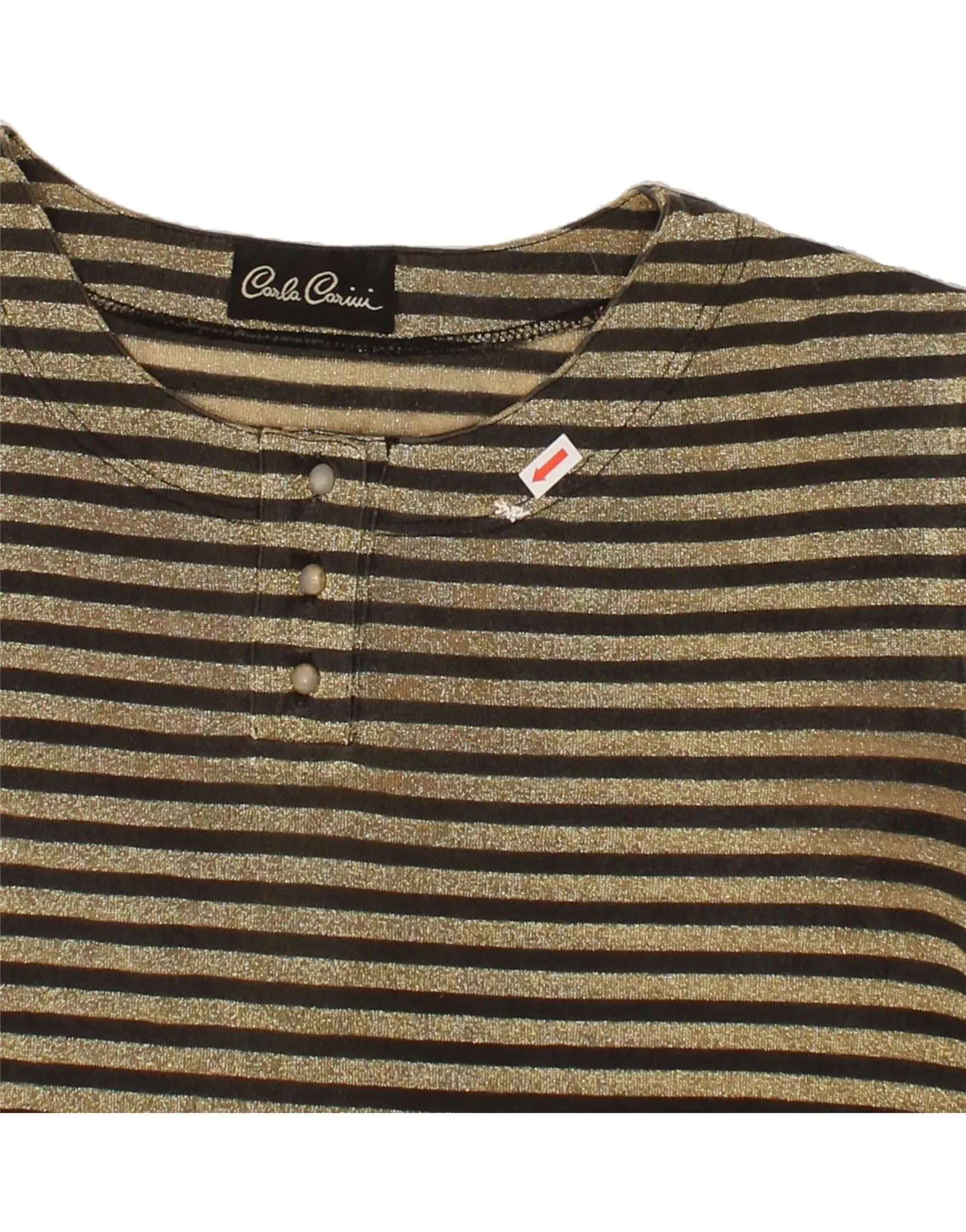 CARLA CARINI Womens T-Shirt Top UK 16 Large Gold Striped