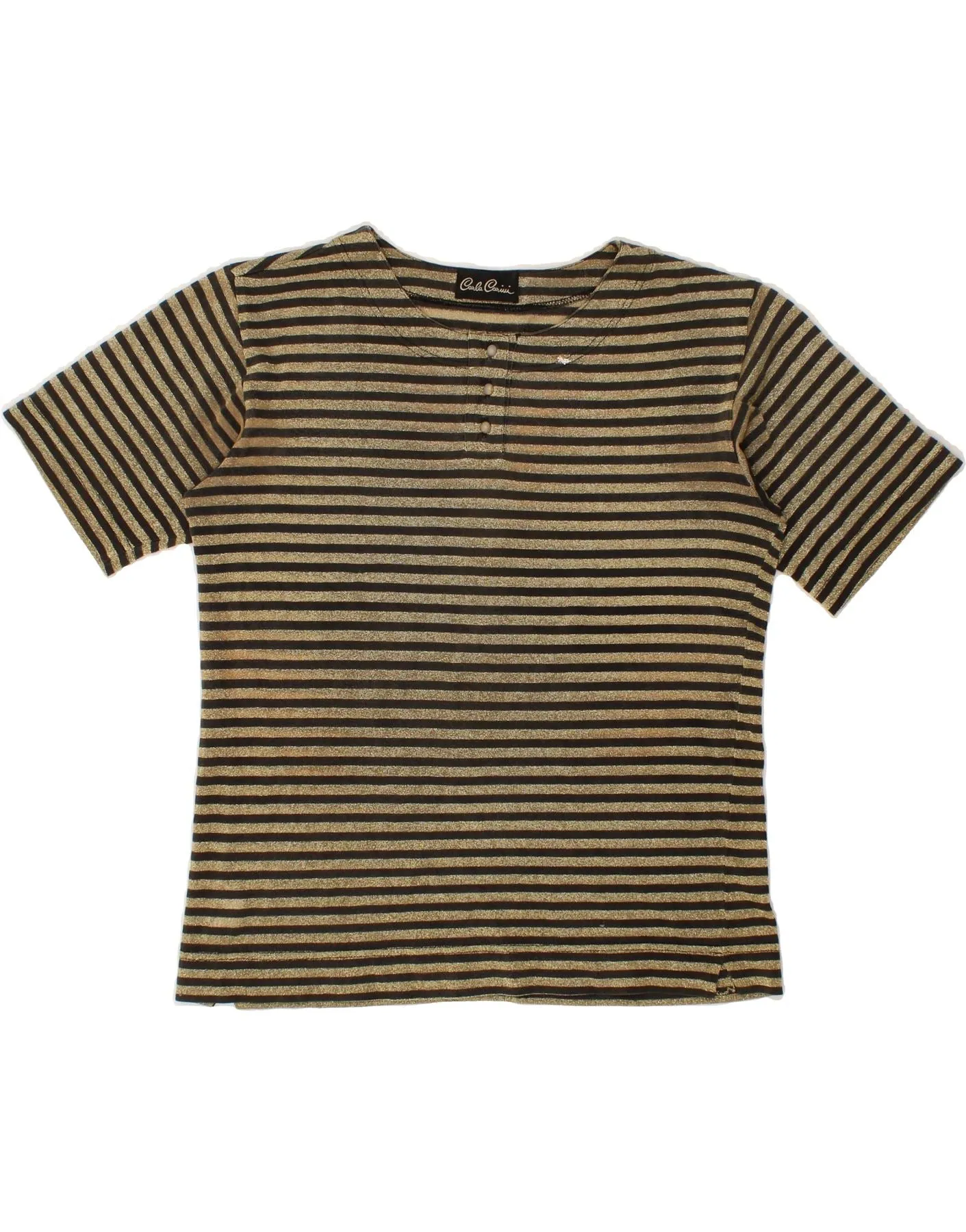 CARLA CARINI Womens T-Shirt Top UK 16 Large Gold Striped