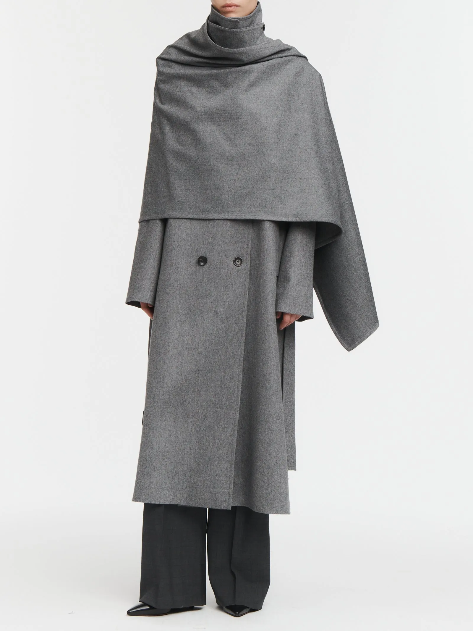 Cloak Trench Coat in Charcoal Melange