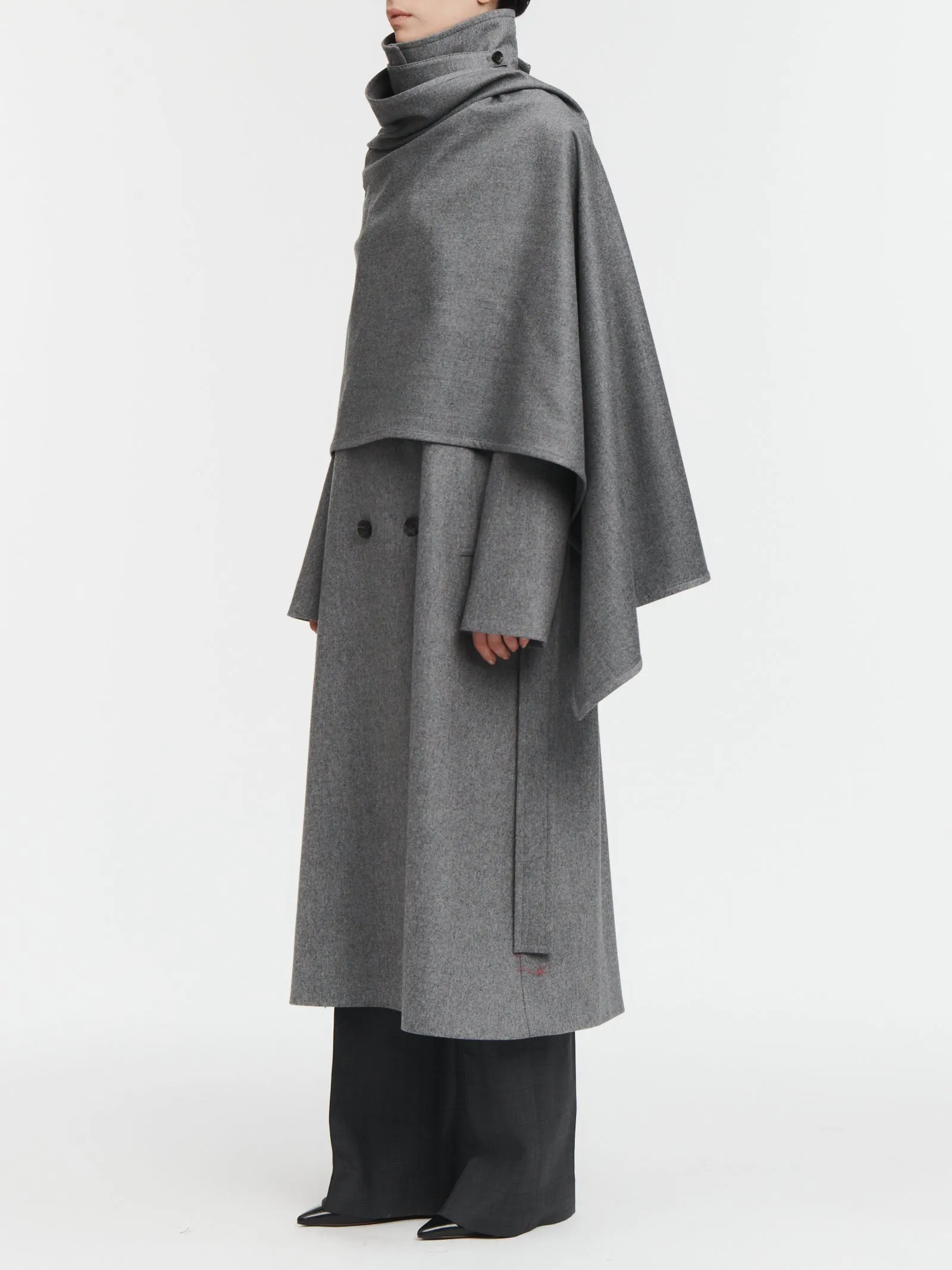 Cloak Trench Coat in Charcoal Melange