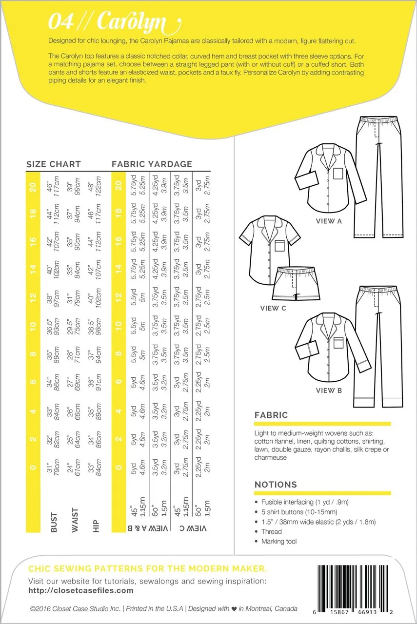 Closet Core Patterns - Carolyn Pajamas