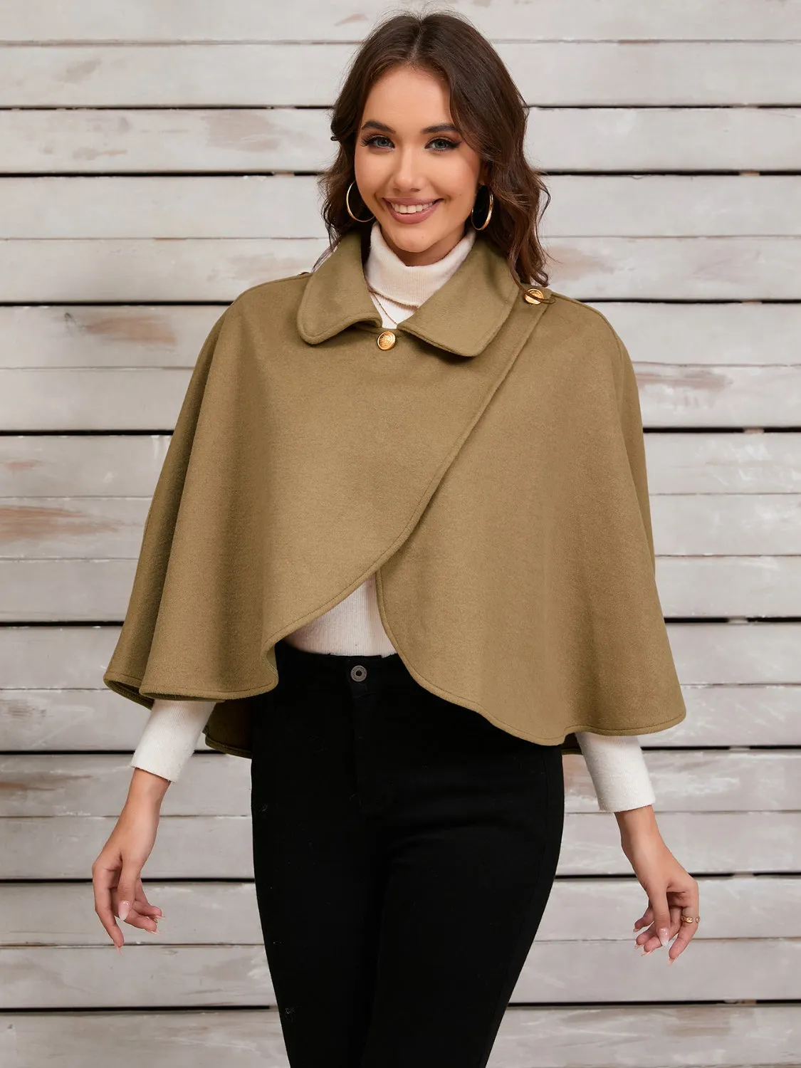 Collared Neck Cropped Cape Top Jacket