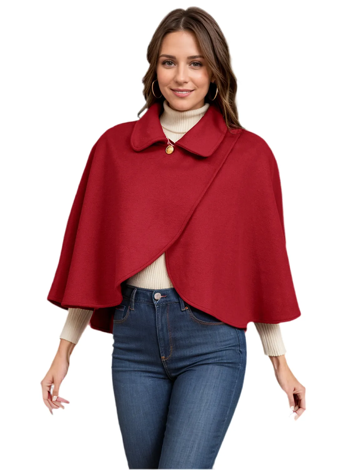 Collared Neck Cropped Cape Top Jacket