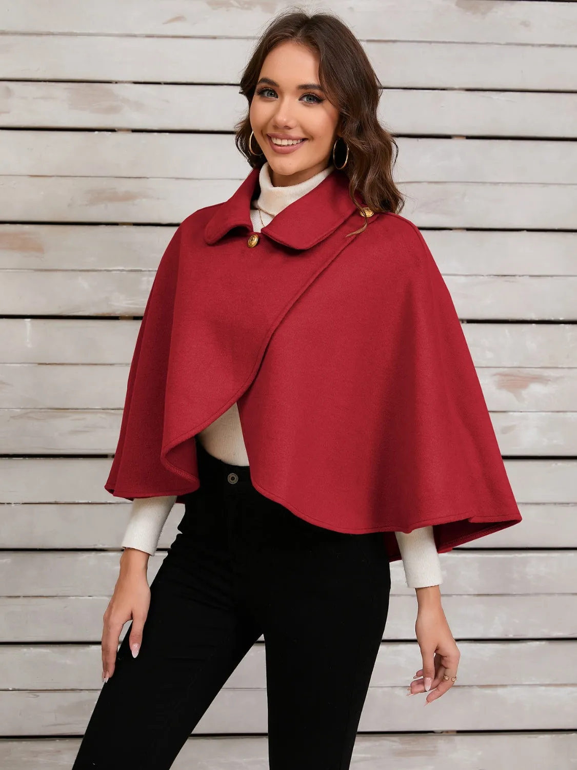 Collared Neck Cropped Cape Top Jacket