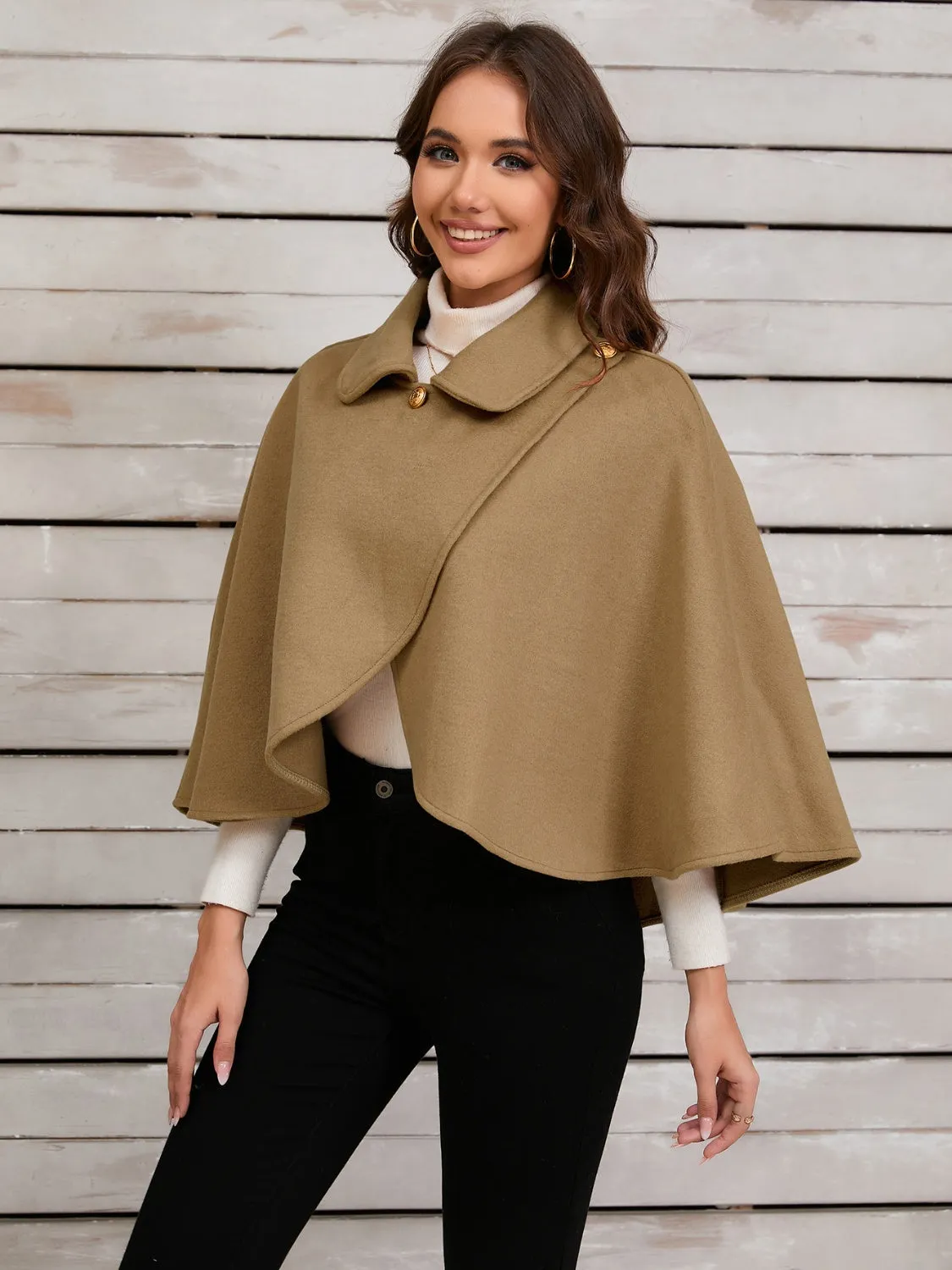 Collared Neck Cropped Cape Top Jacket