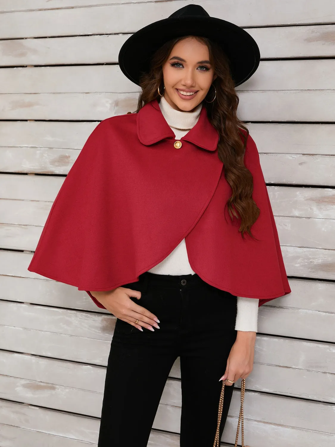 Collared Neck Cropped Cape Top Jacket