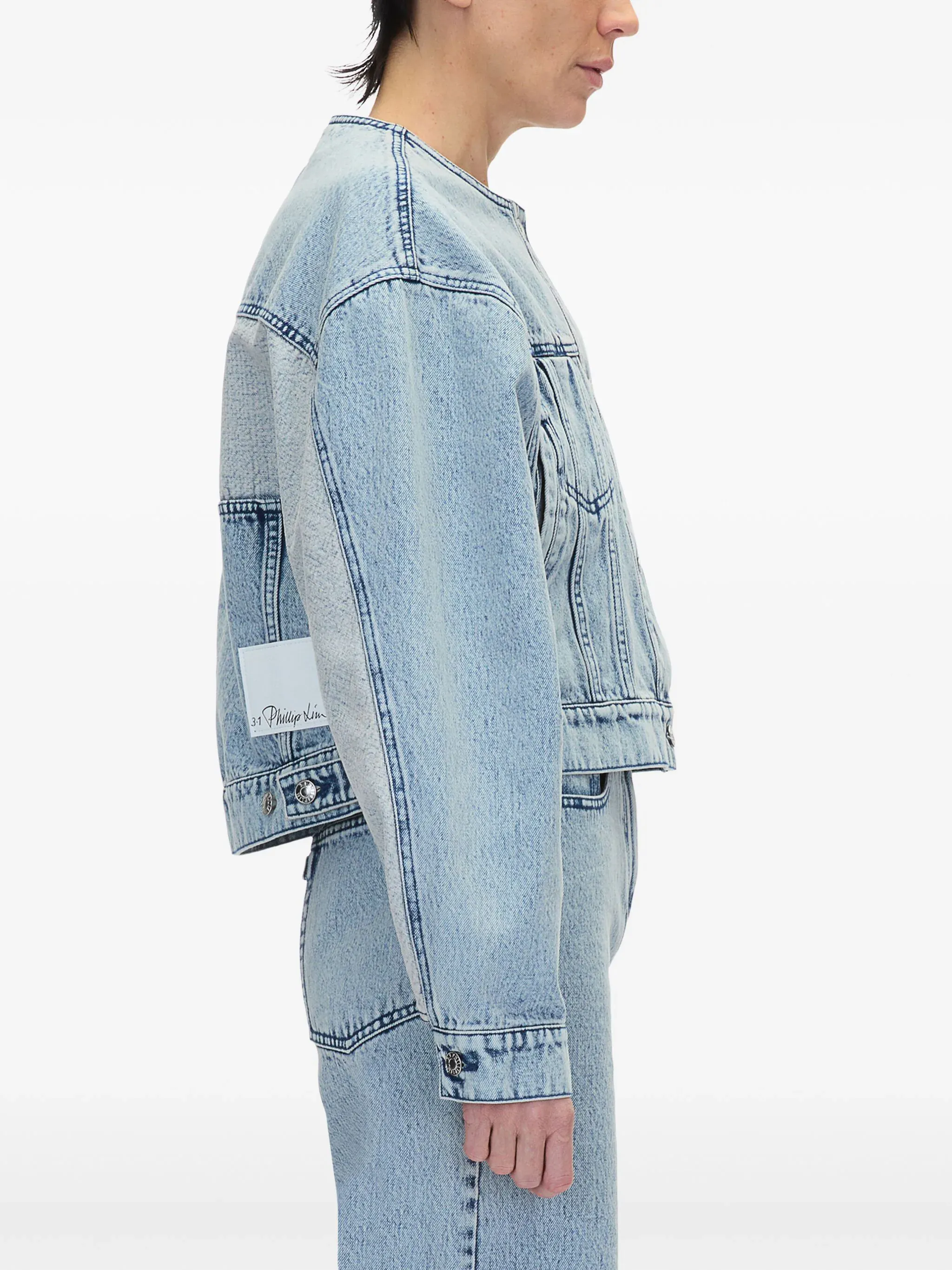 Collarless Cropped Denim Jacket