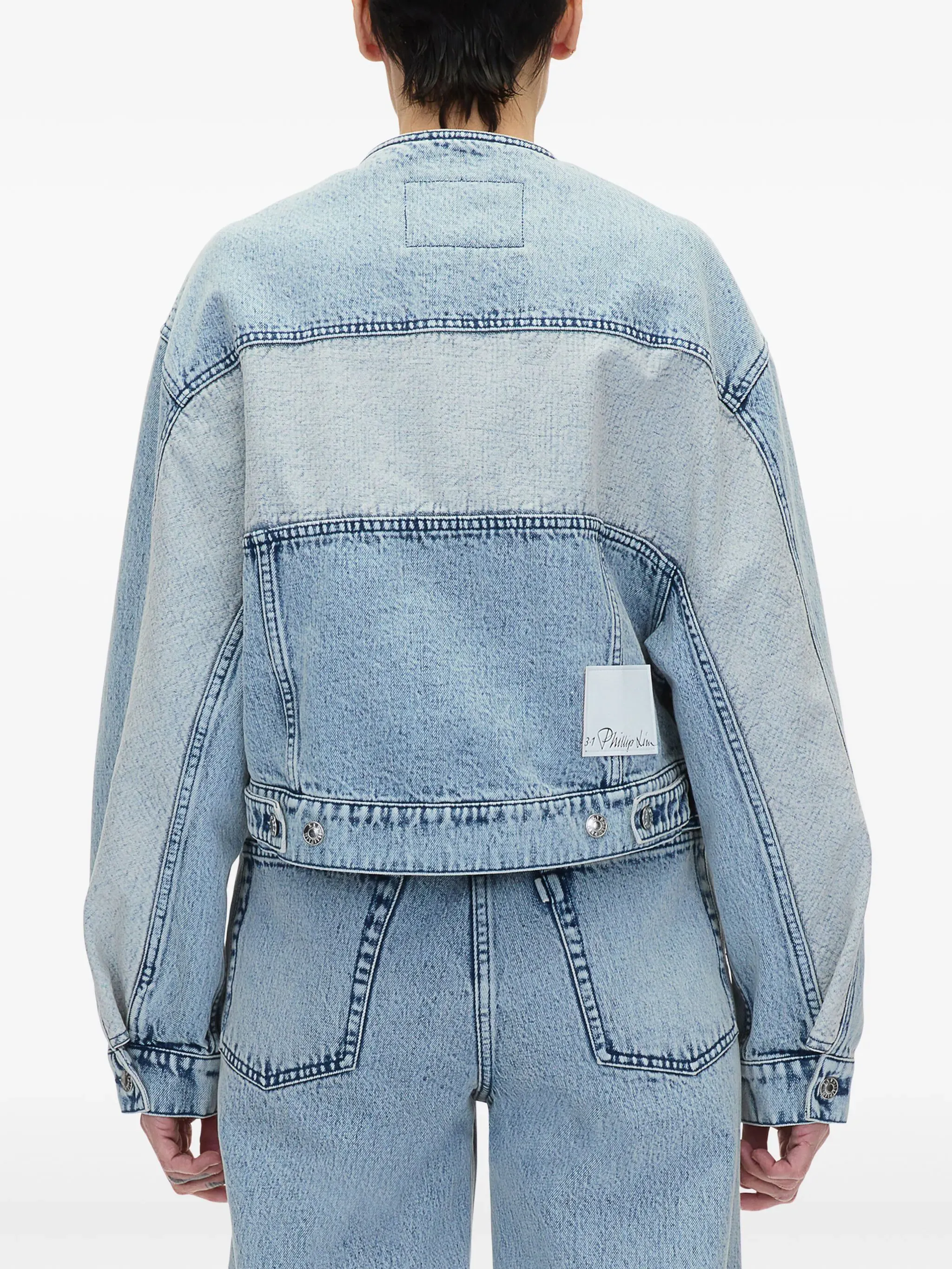 Collarless Cropped Denim Jacket