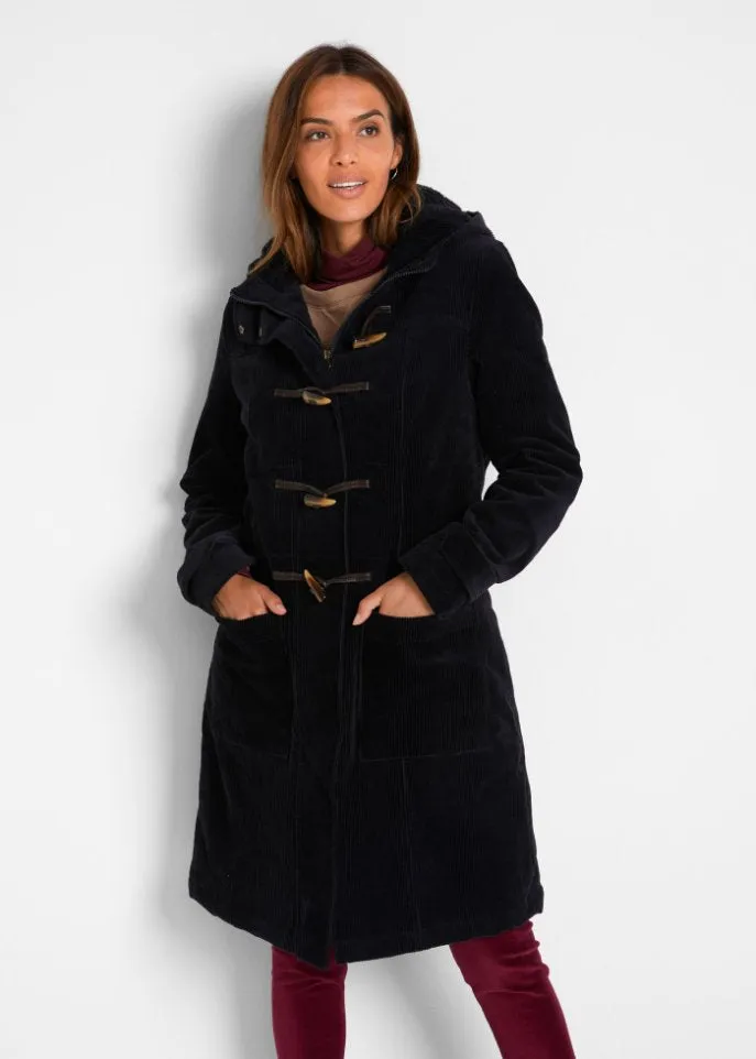 Corduroy duffle coat with mid-length lining Bpc Bonprix Collection, black