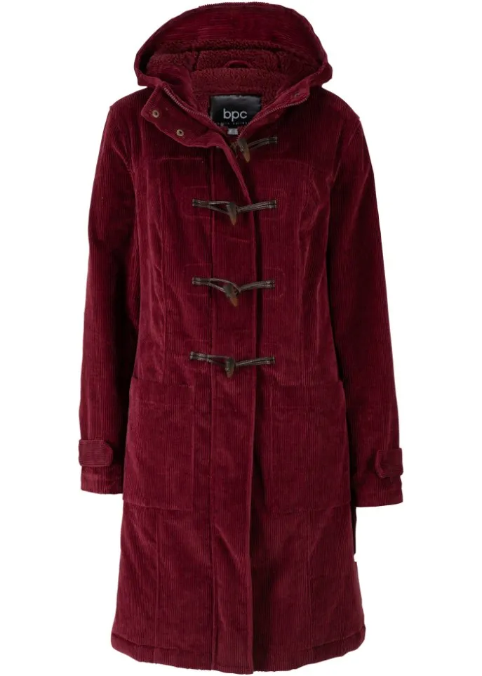 Corduroy duffle coat with mid-length lining Bpc Bonprix Collection, red