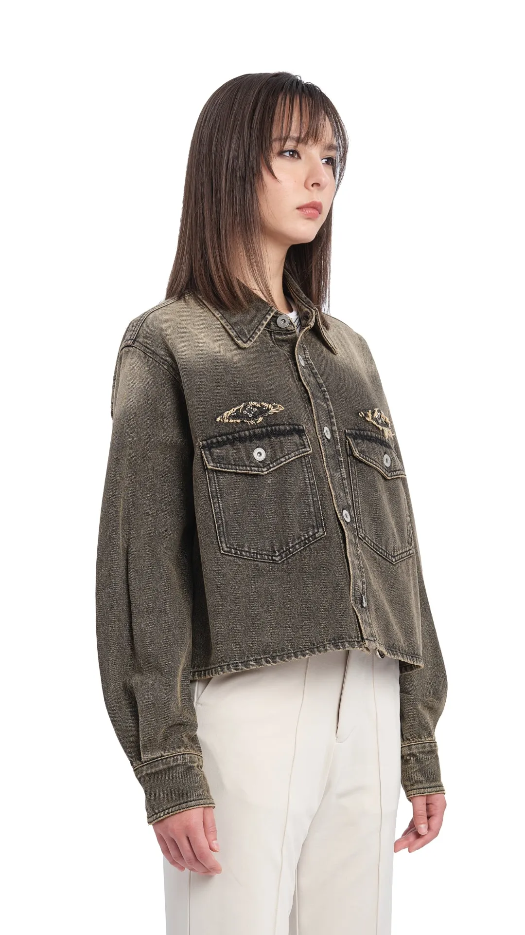 Cropped Soil Denim Studded Shirt Jacket