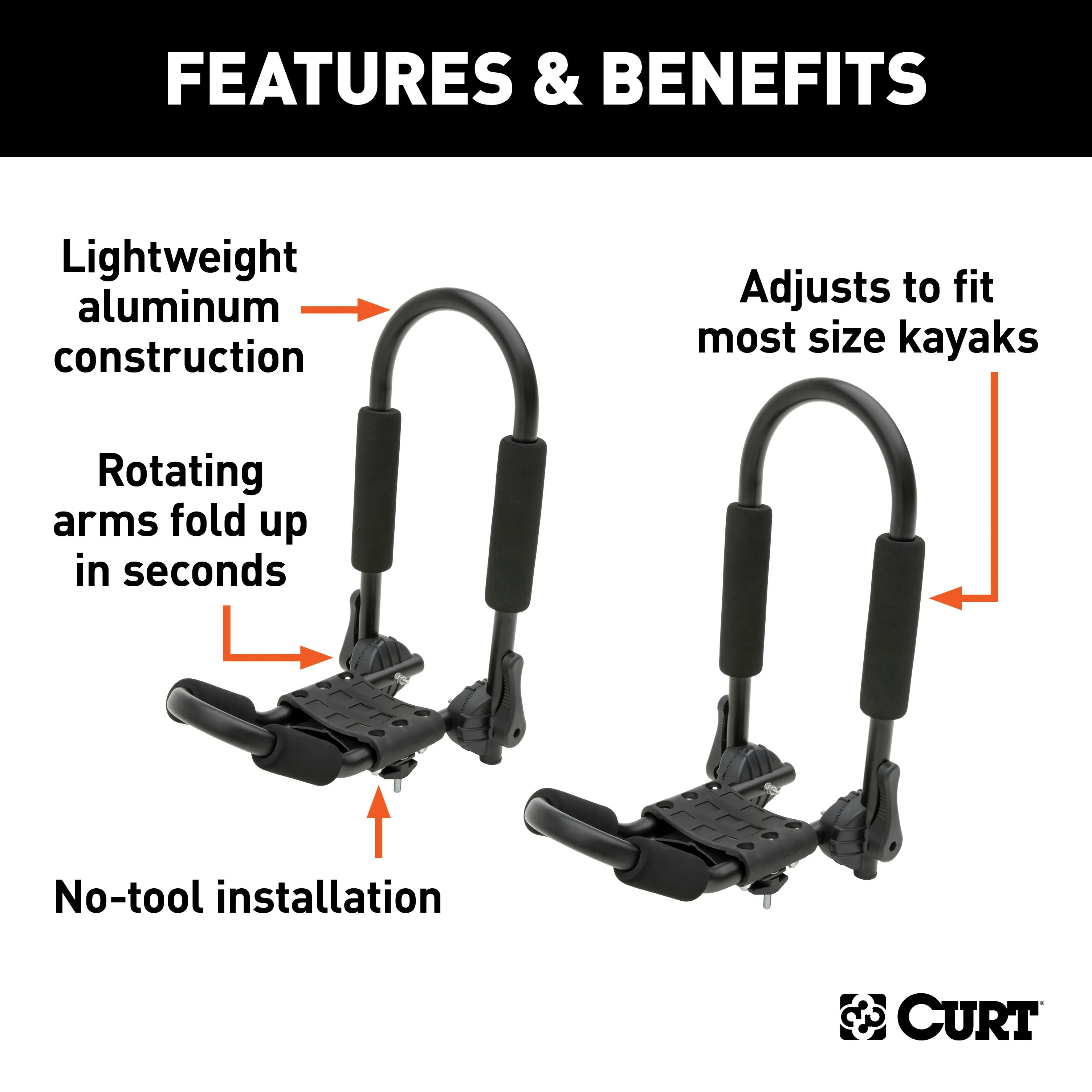 CURT 18320 CURT 18320 Fully Adjustable Aluminum Universal Kayak Roof Rack Carrier; 2-Pack