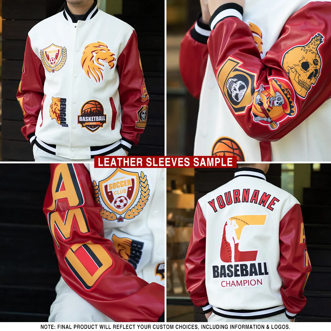 Custom Black Red-White Christmas Dog Wearing Santa Claus Costume 3D Bomber Full-Snap Varsity Letterman Jacket