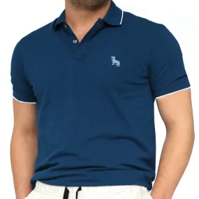 Dark Teal Blue Tipped Pique Polo Shirt