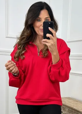 Davida Red Half Zip Sweatshirt