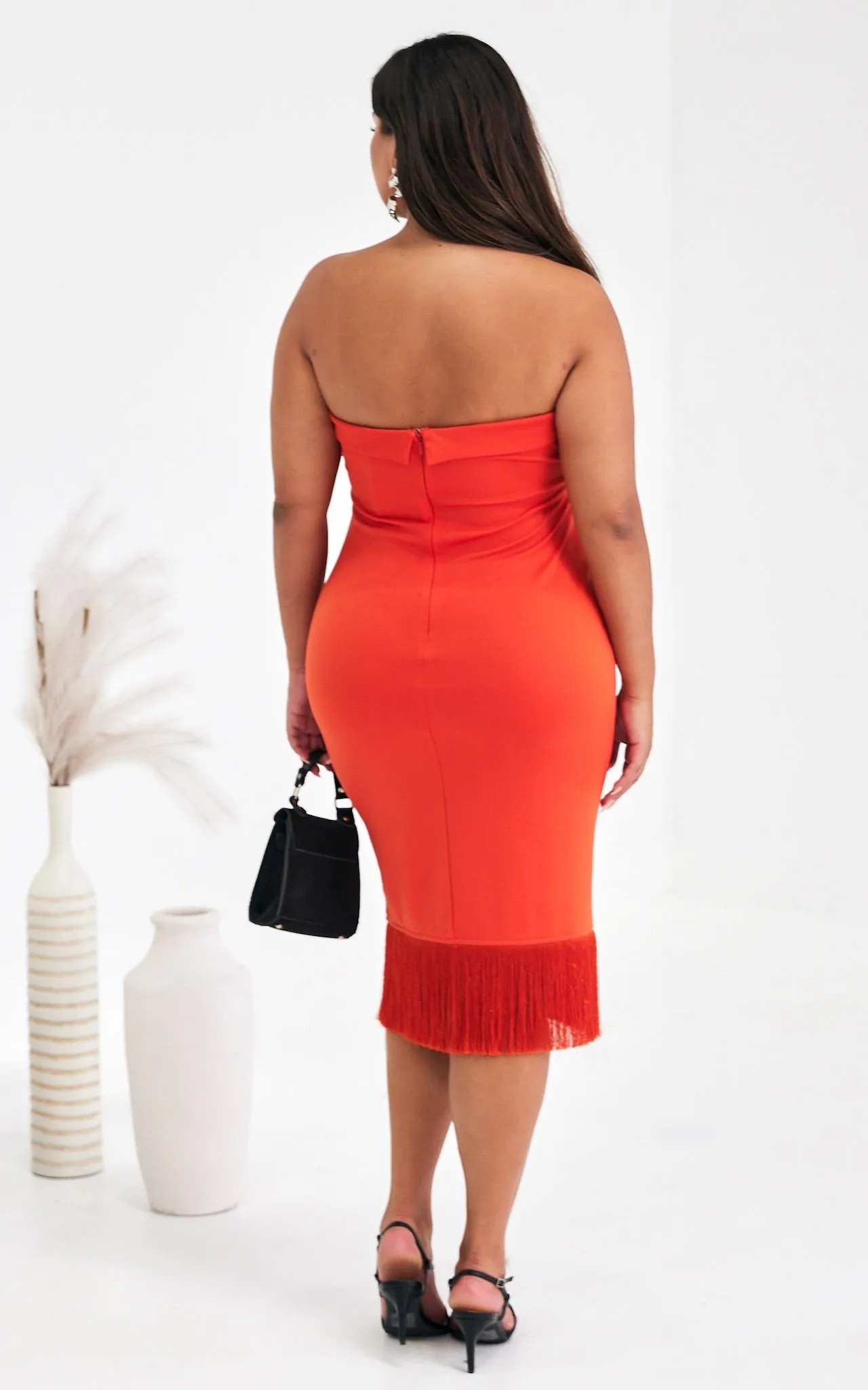 Davis Midi Dress - Orange Fringe