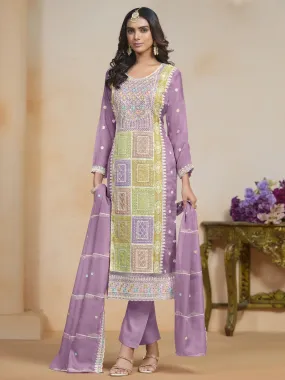 Dazzling Organza Fabric Lavender Color Salwar Suit