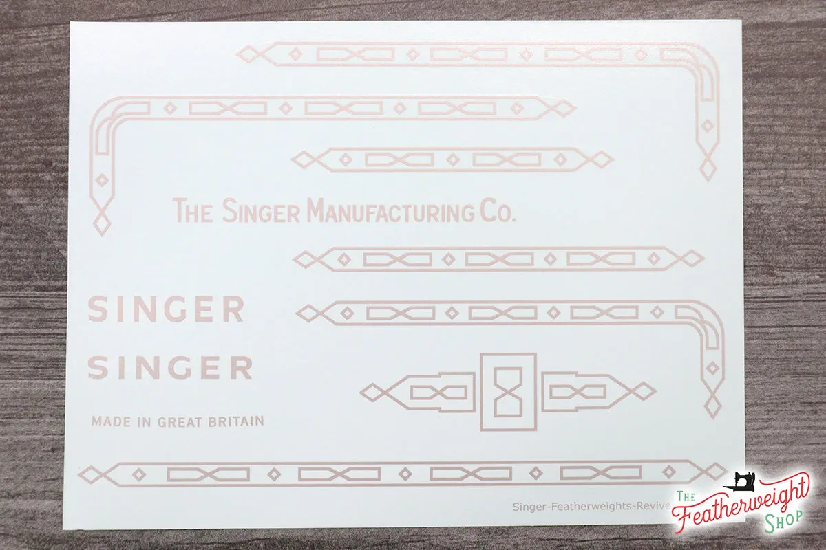 Decals, Paperclip Style for the Singer Featherweight 221, 221K, 222K Sewing Machine 1953-1961