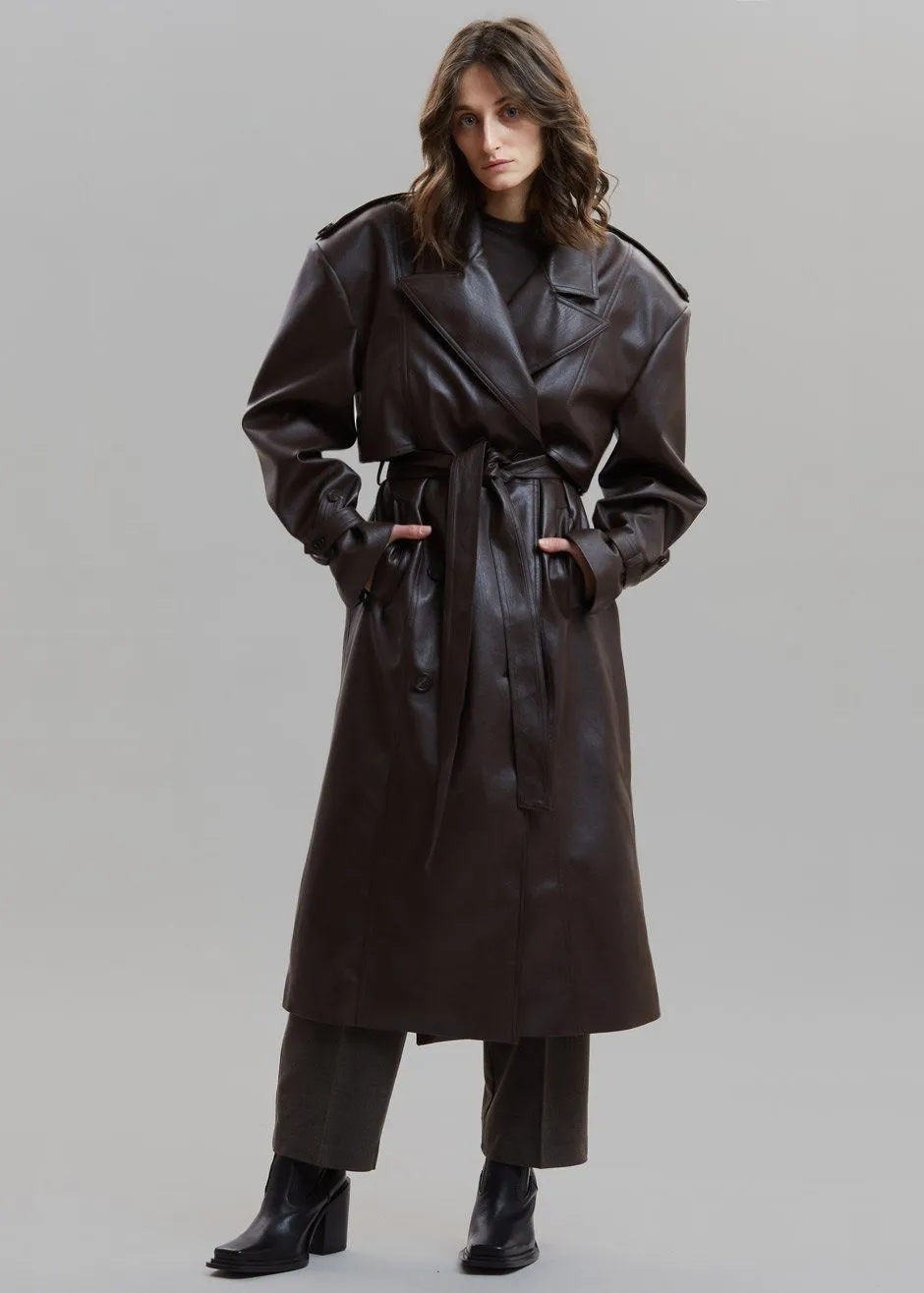 Diana Faux Leather Trench Coat - Java