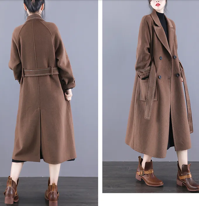 Double Face Wool Coat Handmade Long Warm Long Women Wool Coat Jacket/7866