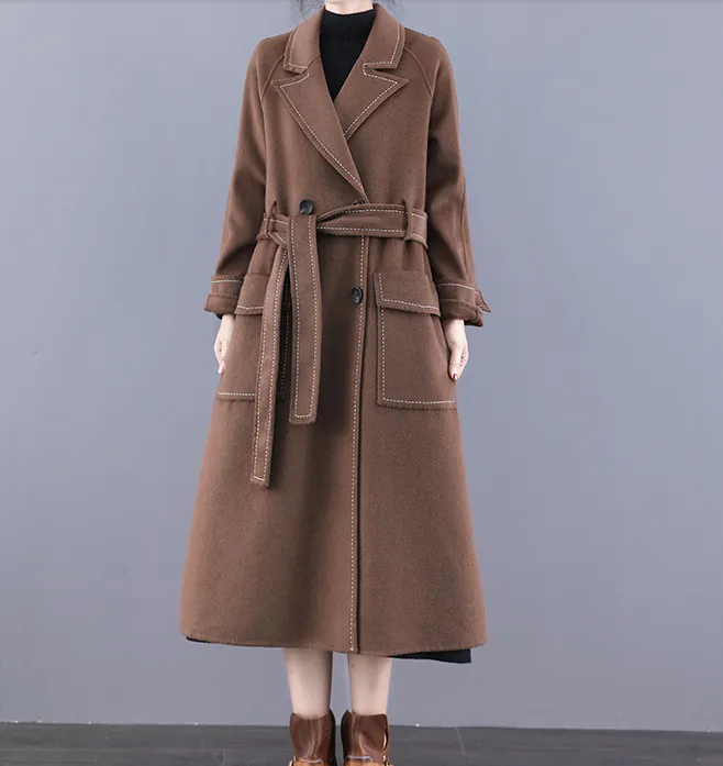 Double Face Wool Coat Handmade Long Warm Long Women Wool Coat Jacket/7866