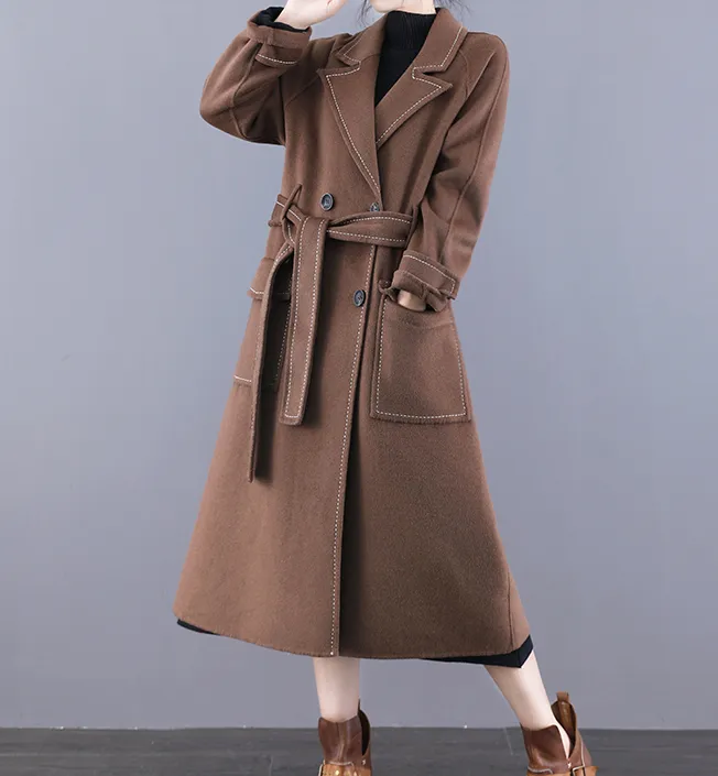 Double Face Wool Coat Handmade Long Warm Long Women Wool Coat Jacket/7866