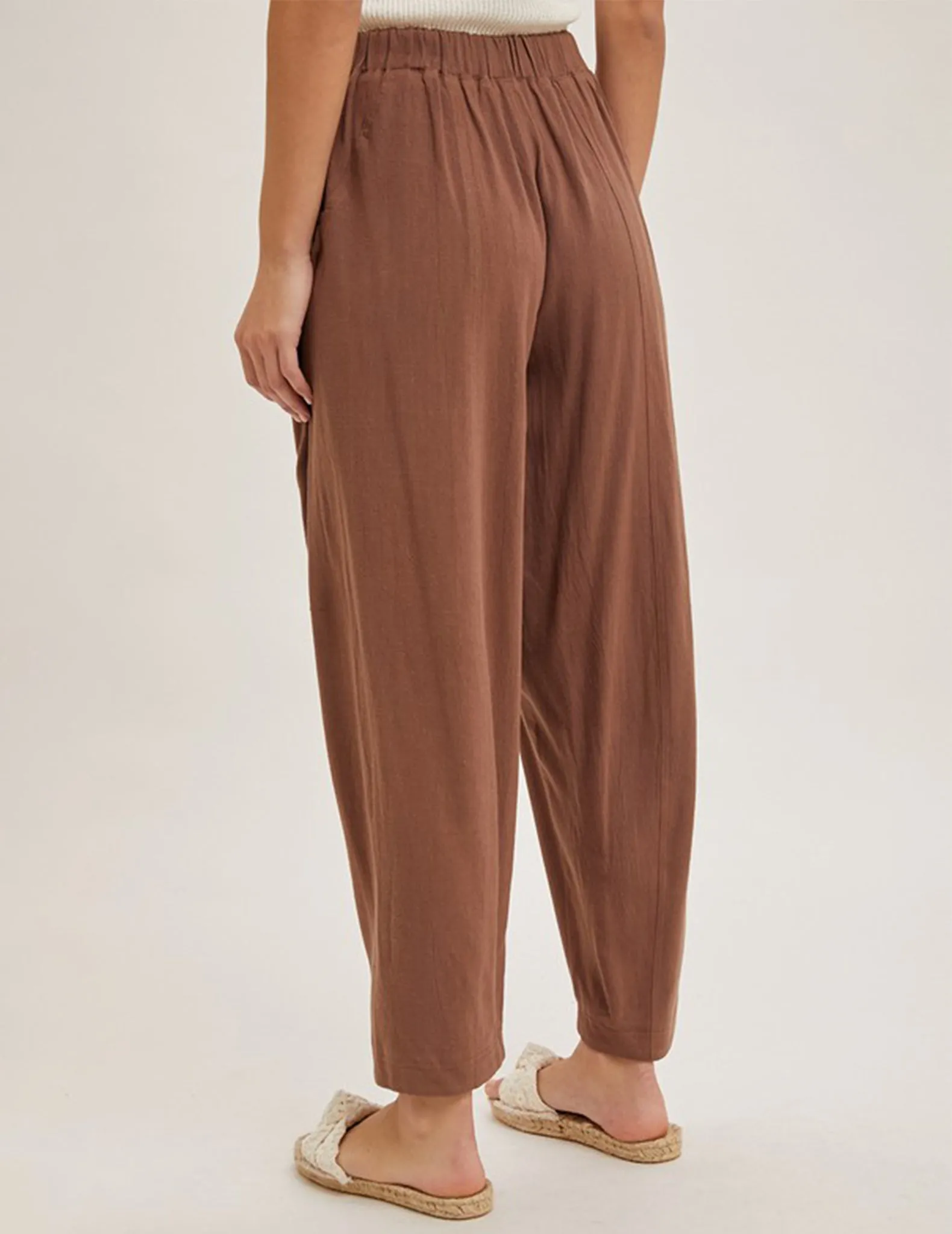 Eliza Chocolate Linen Blend Barrel Pants