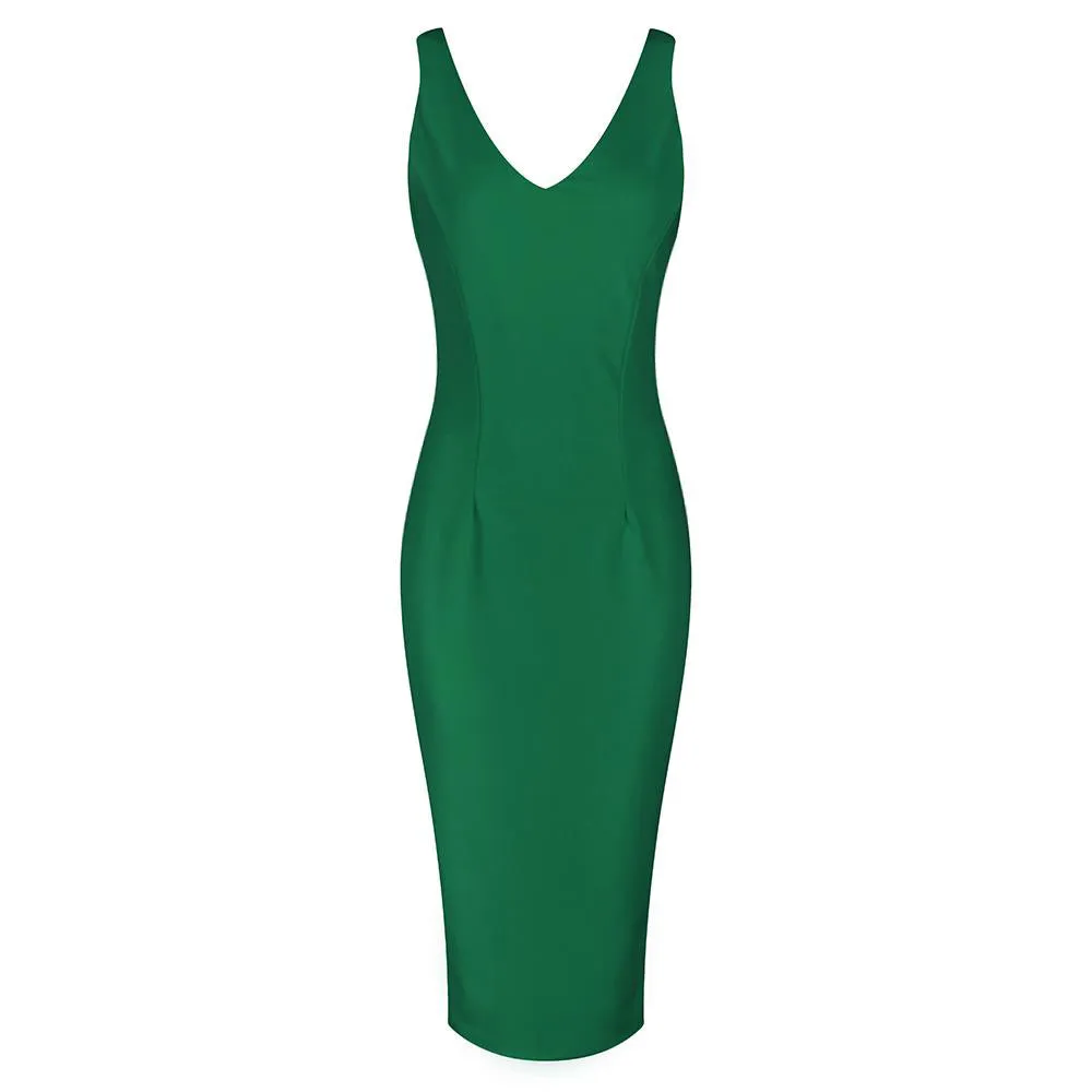 Emerald Green Sleeveless Bodycon Pencil Wiggle Dress