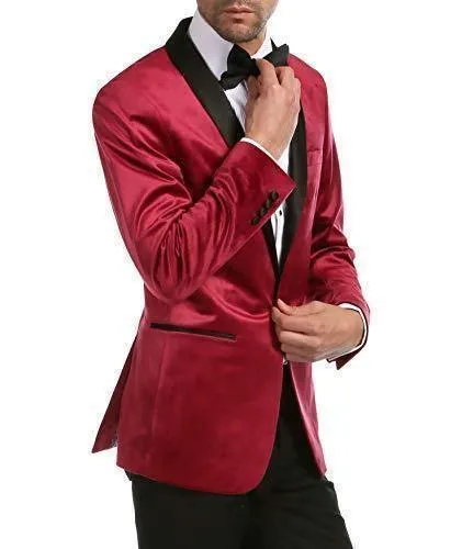 Enzo Collection-Maroon Velvet Slim Fit Shawl Lapel Tuxedo Men's Blazer