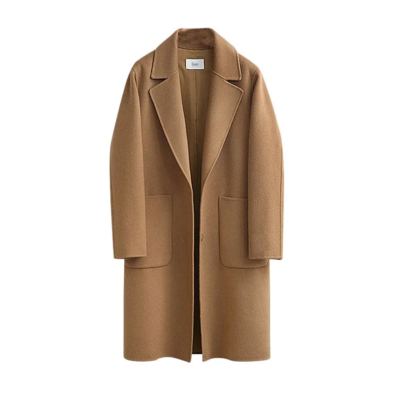 FashionSierra - Wool Baggy Long Solid Simple All-match Overcoat