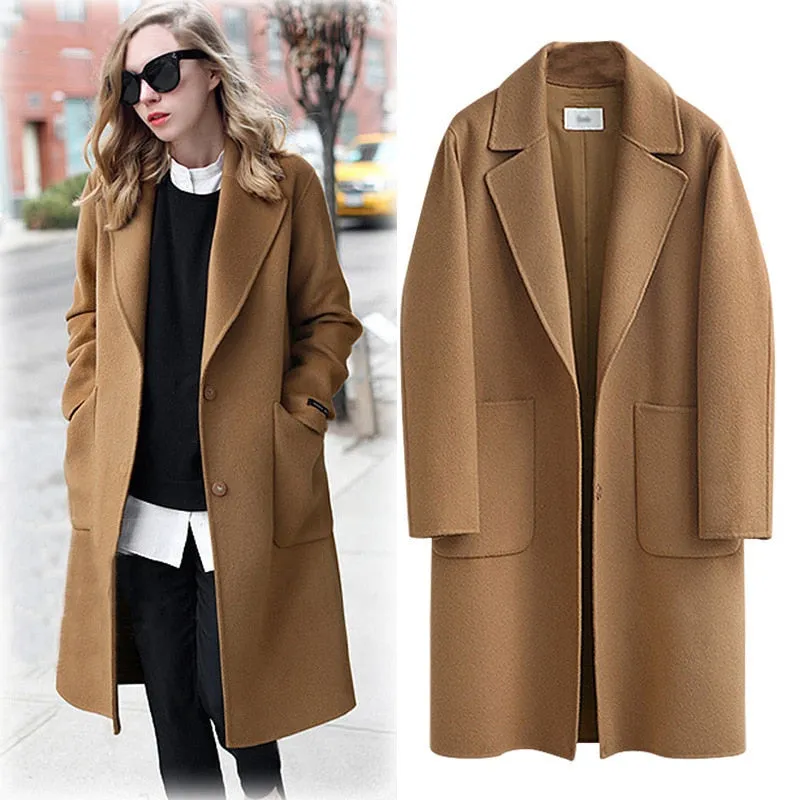 FashionSierra - Wool Baggy Long Solid Simple All-match Overcoat