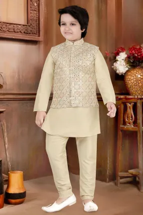 Fawn Thread and Sequins work Waist Coat Kurta Set for Boys