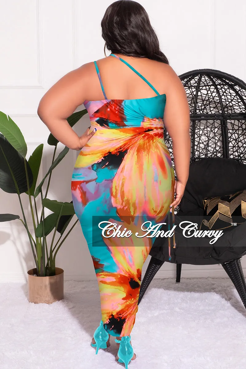 Final Sale Plus Size Sleeveless Double Spaghetti Strap One Shoulder BodyCon Dress in Yellow Turquoise Orange Pink and Red