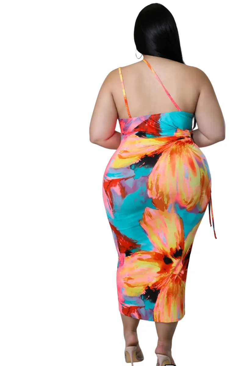 Final Sale Plus Size Sleeveless Double Spaghetti Strap One Shoulder BodyCon Dress in Yellow Turquoise Orange Pink and Red