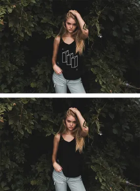 Free Women Wearing a Black T-Shirt (Mockup)