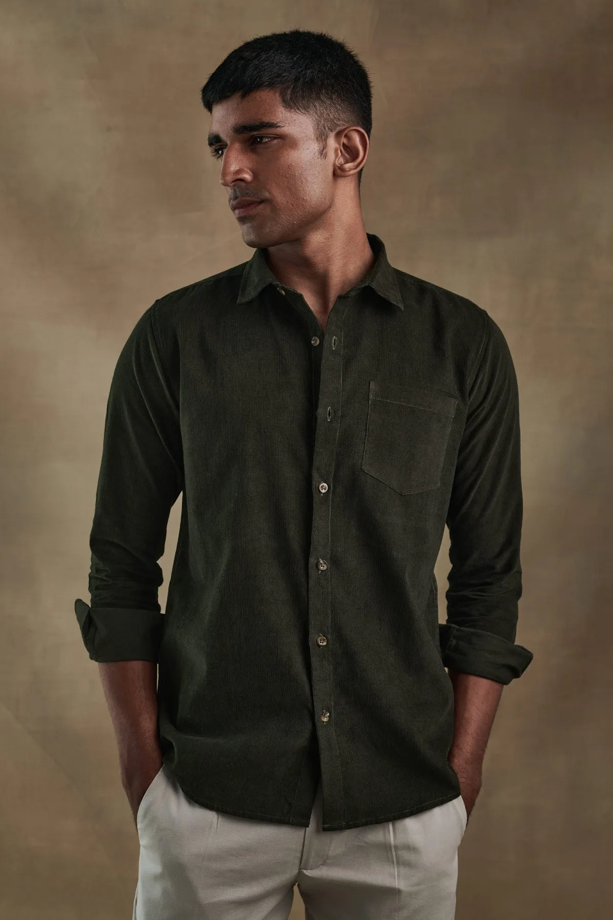 Frosty Olive Corduroy Shirt