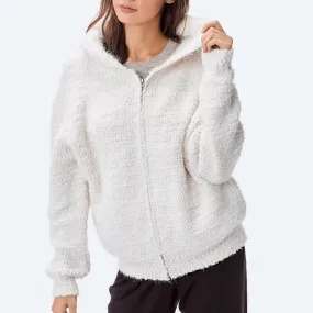 Fuzzy Popcorn Zipup Hoodie (Winter White)